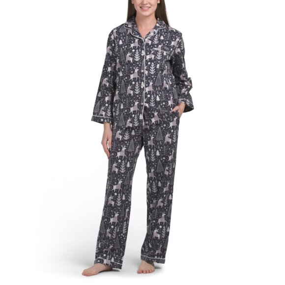 CRAFTED BY MAHOGANY Grey 2pc Flannel Winter Wonderland Pajama Set - Picture 1 of 2